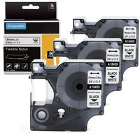 Compatible with DYMO 18489 Industrial Flexible Nylon Label, 3-Pack 19mm 0.47 3/4" Black on White 18489 Work with DYMO Label Maker 4200 5200