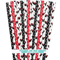 Minnie Mouse Theme Paper Straws - Mouse Ears and Polka Dots - Red White Black - 7.75 Inches - 100 Pack - Outside the Box Papers Brand