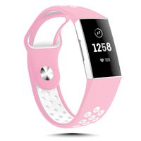 X4-Tech Charge 3 Bands Small Large, Choose Color Silicone Two-Tone Sport Straps Bands Compatible with Fitbit Charge 3 & Charge 3 SE Men Women (Pink/White, Large)