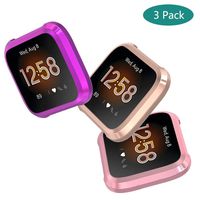 GeeRic Case Compatible with Fit Bit Versa Lite, Case 3 Pack Soft Full-Around Cover Screen Protector (Rose Gold/Purple/Rose Pink)