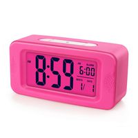Plumeet Digital Alarm Clock, Light Up All Night, 4'' LCD Display Showing Time Alarm Date, Bedside Clocks with Snooze for Bedroom Kitchen Office Battery Operated (Pink)