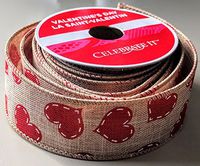 Celebrate It Stitched Heart pattern 1.5 in. x 9 feet 100% Polyester Valentines Day Ribbon - Great for Any Valentines Event!