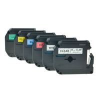 NineLeaf 6 Pack Black on Clear/White/Red/Blue/Yellow/Green Tape Compatible for Brother MK121 MK221 MK421 MK521 MK621 MK721 P-Touch PT-70 9mm Label Maker
