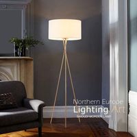 Tripod Floor Lamp, Mid Century Modern Standing Light, E26 Lamp Base, Flaxen Lamp Shade, Wood Floor Contemporary Drum Shade Reading Lamp for Livinfficeg Room, Bedroom, Study Room