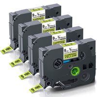 Unismar 4-Pack TZE-C21 Compatible for Brother P-Touch Laminated Tze Tz Label Tape Cartridge, for PT-D210 PT-H100 PT-H105 PTD400AD Label Maker, Black on Fluorescent Yellow, 3/8In (9mm) x 16.4Ft (5m)