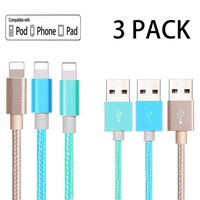 ToMbest Phone Charger Cable 3Pack 6FT Nylon Braided Syncing USB Cord Compatible Phone XS MAX XR X 8 7 6 Plus 6s SE Pad (Gold Blue Green)