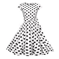Women Dresses,1950s Sleeveless Vintage Prom Dress Polka Dot Cocktail Party Swing Dress with Belt (White, XXL)
