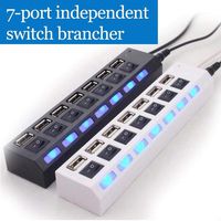 rabate 7 Ports LED USB Adapter Hub Power on/Off Switch for PC Laptop Hubs