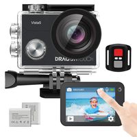 Dragon Touch Vista 5 Action Camera Native 4K 20MP Ultra HD Touch Screen EIS 4X Zoom Remote Control WiFi Waterproof Camera Support External Mic 2x 1350mAh Batteries and Mounting Accessories Kit (Black)