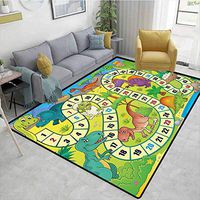 Board Game Vintage Area Rug Dorm Room, Cute Dinosaurs Jungle Numeral Wavy Line Prehistoric Fauna Wildlife Composition, Fashionable High Class Living Dinning Room(8'x 10')