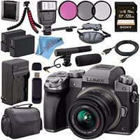 Panasonic Lumix DMC-G7 Mirrorless Camera with 14-42mm Lens (Silver) DMC-G7KS + 46mm 3 Piece Filter Kit + DMW-BLC12 Lithium Ion Battery + External Rapid Charger + Sony 128GB SDXC Card Bundle