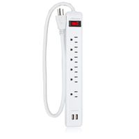 Maxxima 6 Outlet USB Power Strip with Dual USB Ports Surge Protector 300 Joules 2.4A