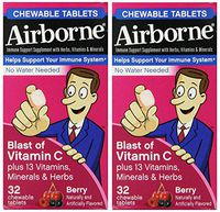 Airborne Very Berry Chewable Tablets, 32 count - 1000mg of Vitamin C - Immune Support Supplement (Packaging May Vary) ( Pack of 2)