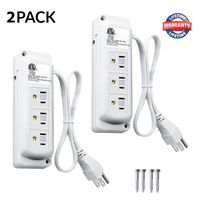Desk Power Strip 3 Outlets, Small Power Outlets with Sliding Safety Covers, Socket 1.64 ft Long Power Cord, Mountable on Wall (2 Pack Outlet White)