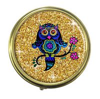 Luxcase Cute Owl Custom Round Bronze Pill Box Pocket Medicine Tablet Holder Organizer Pill Decoration Case Wallet