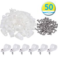 Kodobo R-Type Clip Cable 50 Pack 1/4 Inch Fastener Wire Clamp Nylon Screw Mounting Electrical Grip Wire Clips with 50 Pack Screws for Wire Management (White)