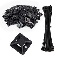 Zip Tie Mounts Cable Tie Mounts Strong Self Zip Tie Adhesive 1.1 x 1.1 Inch Black  with 100 Pack Black Nylon Cable Ties(Length 200 mm, Width 3 mm)