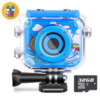 Waterproof Kids Camera Camcorder 12MP HD Kids Action Camera Video Recorder Underwater 32G SD Card - Birthday, Christmas, Festival Gifts for 4-12 Boys (Blue)
