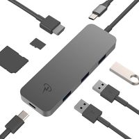 CharJenPro USB C Hub for MacBook Pro 16" 2019, 2018, 2017, MacBook Air 2019, 2018, USBC Hub with 4K HDMI, SD, Micro SD, and 3 USB 3.0 (Space Grey, Black Cable)