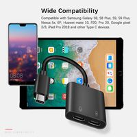 Runlink Dual USB C Adapter with Type C Headphone Port and USB C Power Delivery Port, 2 in 1 Dual USB C Phone Slitter for Google Pixel 2/3, Huawei Mate 20, and More-Black
