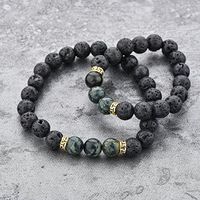 Mystiqs Kids and Adults Matching Lava Rock & Camouflage Natural Stone Bracelet Essential Oil Diffuser Set + FREE Aromatherapy E-book Ideal for Anti-Stress or Anti-Anxiety