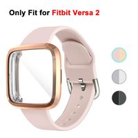 Seltureone Solid Color Silicone Band Plus Case Compatible for Fitbit Versa 2 -Sand Pink with Rose Gold Case (S)
