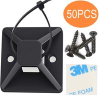 Strong-Adhesive-Backed Mounts Cable Tie Mounts Wire Tie Base Holders， Screw-Hole Anchor Point Provides Optimal Strength for long（50pack）
