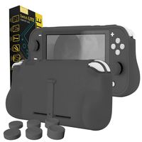 Orzly Grip Case for Nintendo Switch Lite - Case with Comfort Padded Hand Grips, Kickstand, Pack of Thumb Grips - Grey