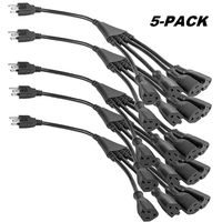 4 Way Power Splitter - 1 to 4 Cable Strip with 3 Pronged Outlet and 3" to 12" Foot Y Style Extension Cord - Black - SJT 16 AWG - by Luxury Office (5 Pack, 1.5' Extension Cord)