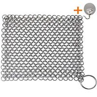 Chainmail Scrubber, Cast Iron Skillet Cleaner, KoHuiJoo 8" x 6" 316L Chainmail Scrubber Stainless Steel Chain Skillet Cleaner for Pre-Seasoned Pan Dutch Ovens Cast Iron Pans Cleaning (8"x6" Square)