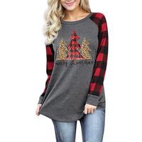 Airpow Women Buffalo Plaid T-Shirt Merry Christmas Tree Printing Plus Size Long Sleeve Tunic Top
