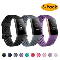 NANW Bands Compatible with Fitbit Charge 3, 3-Pack Silicone Sports Band Breathable Replacement Wristbands Strap Bracelet Bands for Women Men Woven Small Large