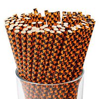Just Artifacts 100pcs Premium Biodegradable Paper Straws (Geometric, Black & Orange)