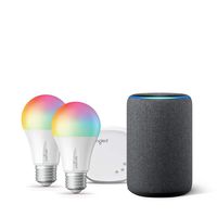 Echo (3rd Gen) Charcoal Bundle with Senged 2-pack smart bulb color starter kit