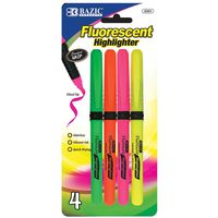 BAZIC Pen Style Fluorescent Highlighters w/ Cushion Grip (4/Pack)(Case of 24)