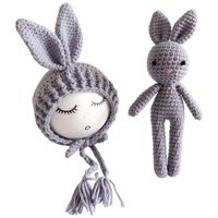 YeahiBaby Newborn Baby Knit Rabbit Bunny Hat Beanie With Rabbit Dolls Photography Photo Prop accessories (Grey)
