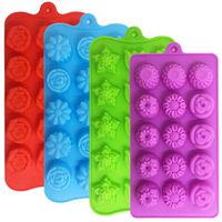 4 PACK Flower Shape Chocolate Candy Molds Set,DanziX Silicone 15 Cavity Baking Mold Ice Cube Tray for Wedding,Festival,Parties and DIY Crafts-Green,Blue,Red and Purple