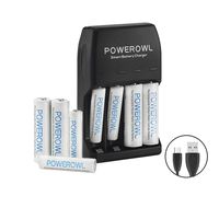 POWEROWL AA AAA Smart Battery Charger with 4-Pack AA Rechargeable Batteries and 4-Pack AAA Ni-Mh Rechargeable Batteries Micro Cable No Adapter