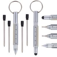 Shulaner 6 in 1 Small Metal Tech Tool Ballpoint Pens with Key Ring, Level, Stylus and Two-head Screwdriver, Multi functional Tool Fits for Father's Day Gift, Pack of 2