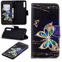 Cfrau Wallet Case with Black Stylus for Samsung Galaxy A7 2018,Slim Colorful Print Magnetic Flip Soft Silicone Card Slots Stand Full Body PU Leather Case for Samsung Galaxy A7 2018,Gold Butterfly