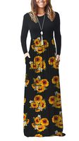 AUSELILY Women Long Sleeve Loose Plain Maxi Dresses Casual Long Dresses with Pockets (XS, Sunflowers)