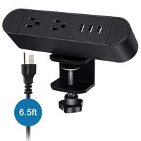 Aluminum Alloy Desk Clamp Power Strip with 2 AC Outlets and 3 USB,Desktop Edge Power Outlets (2 Outlets & 3 USB)