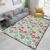 Paisley geometric Area Rug Dorm, Retro Style Patterns and Flowers in Design Detailed Artful Print, Durable Carpet Area rug - Living Dinning Room Bedroom Rugs and Carpets(2'x 6') Turquoise Pink Cream
