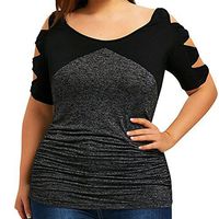 Meikosks Womens Bow Hollow Pullover Patchwork Plus Size Tops Short Sleeve T Shirt Gray