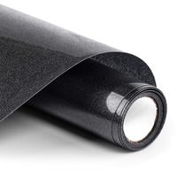 Glitter HTV Vinyl - 12inch x 5ft PU Heat Transfer Vinyl roll for Silhouette Cameo & Cricut Easy to Cut, Weed and Transfer, Iron On Htv Vinyl Design for T-Shirt, Clothes and Other Textiles(Black)
