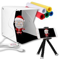 Innens Portable Photo Studio, Mini Folding Table Top Shooting Tents with Dual LED Lights and 6 Backdrops for Photography (9.1 x 9.4 x 8.7 Inch - Double Lights - Phone Holder)