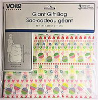 Giant Gift Sack ~ 36" x 44" Baby Shower Rattle, Baby pins and Hearts Bag with Matching Tag and Ribbon