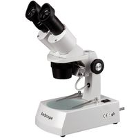 AmScope SE305R-A Forward-Mounted Binocular Stereo Microscope, WF10x Eyepieces, 10X/30X Magnification, 1X and 3X Objectives, Upper and Lower Halogen Light Source, Arm Stand, 120V