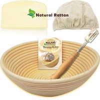 9" Round Banneton Proofing Basket Set - French Style Artisan Sourdough Bread Bakery Basket,Premium Hand Crafted Bread Lame & Brotform Cloth Liner Included - 100% NATURAL RATTAN