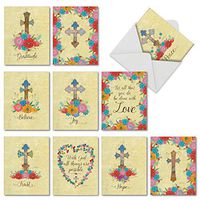 The Best Card Company - 10 Blank Religious Note Cards (4 x 5.12 Inch) - Assorted Bulk Greeting Card Set - Cross My Heart M3882OCB-B1x10